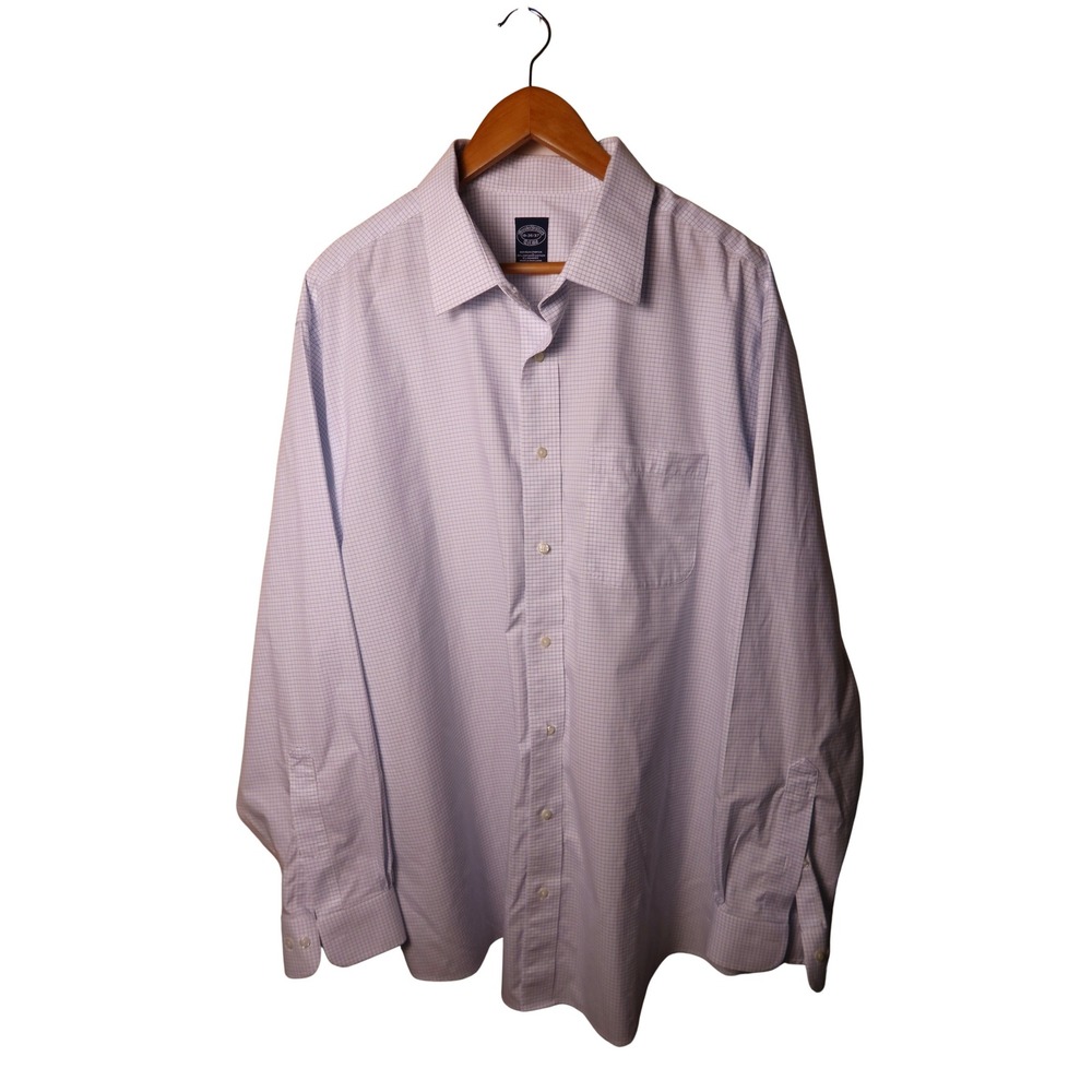 Brooks Brothers 346 Regent Fit Non-Iron Blue Micro Check Dress Shirt 17.5 34/35